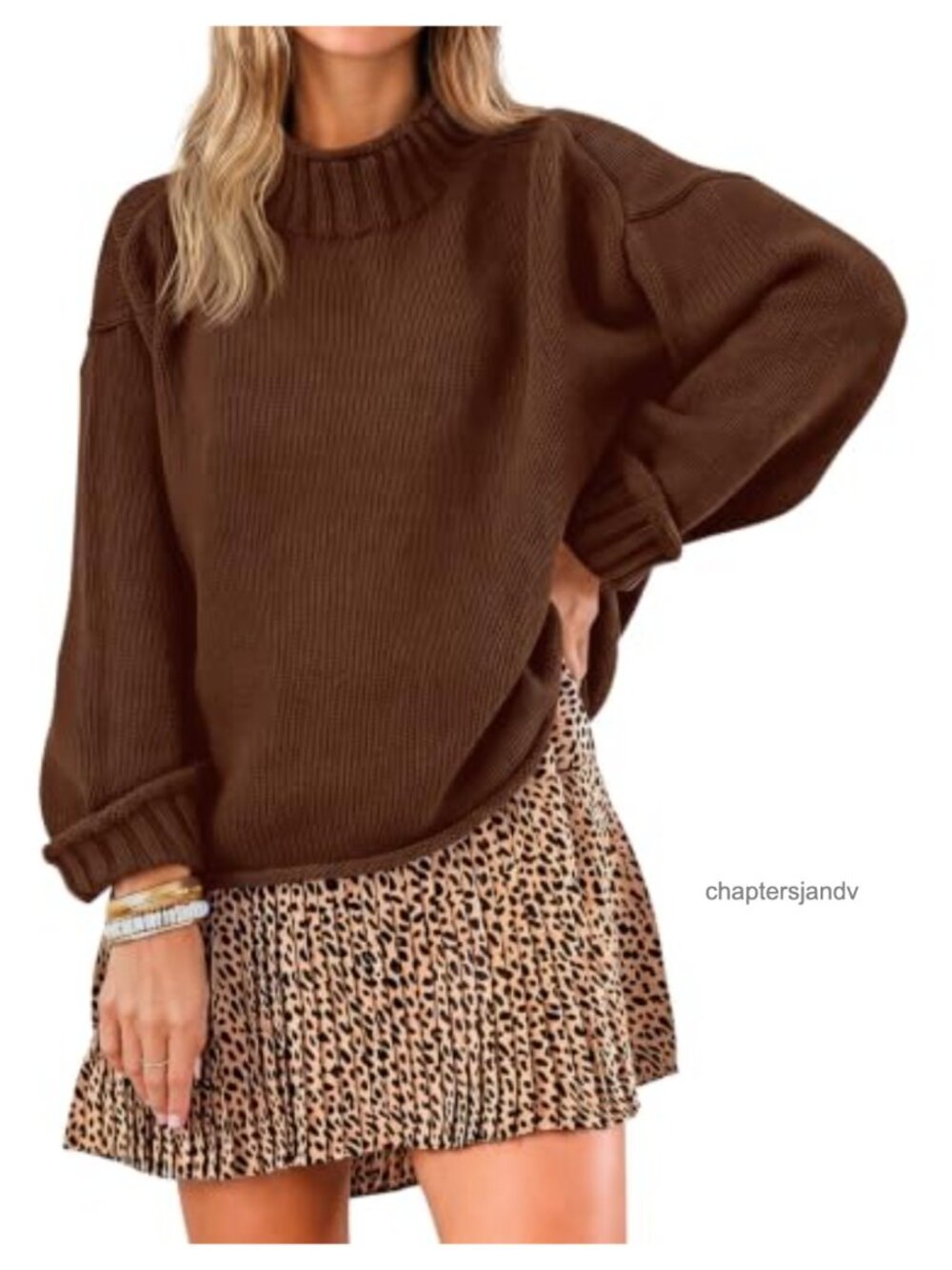 Oversized Chunky Knit Mock Neck Sweater Cotton Long Sleeve Pullover